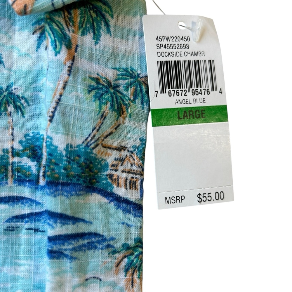 Izod Saltwater‎ Shirt Mens Large Blue Hawaiian Tropical Dockside Chambray - Picture 4 of 6